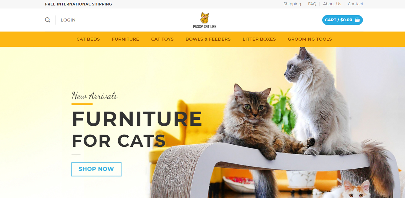 Premium Cats Dropshipping wordpress website Pussycatlife.com for sale